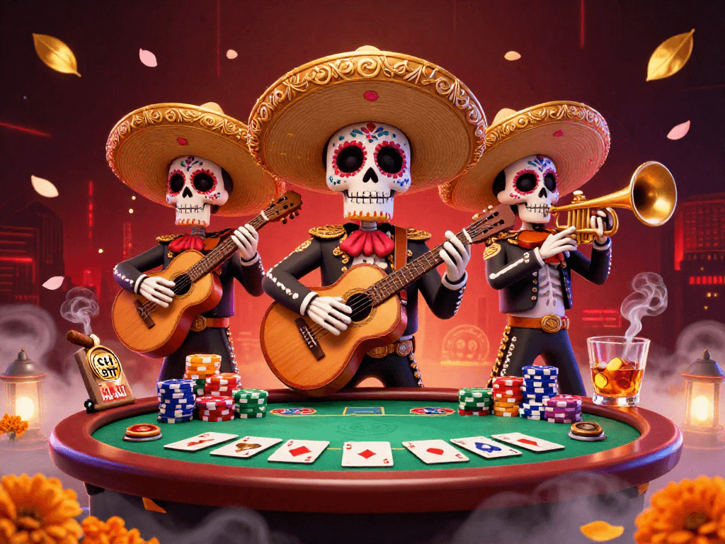 Engage with SH BET in a vibrant casino scene featuring a mariachi band and dynamic poker action.