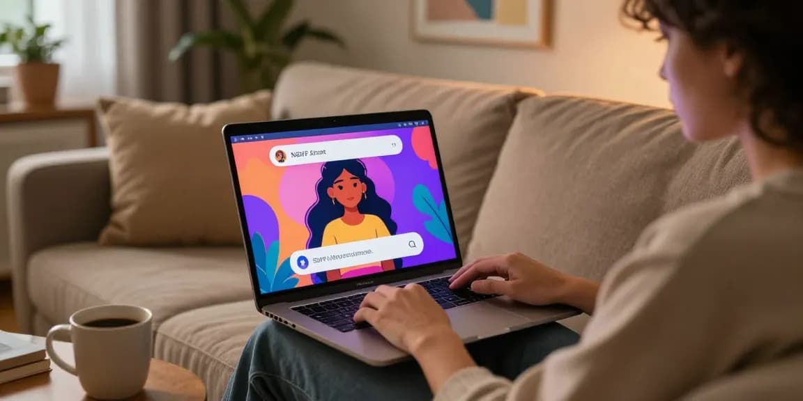 Engaging in nsfw ai chat on a laptop with colorful visuals in a cozy setting.