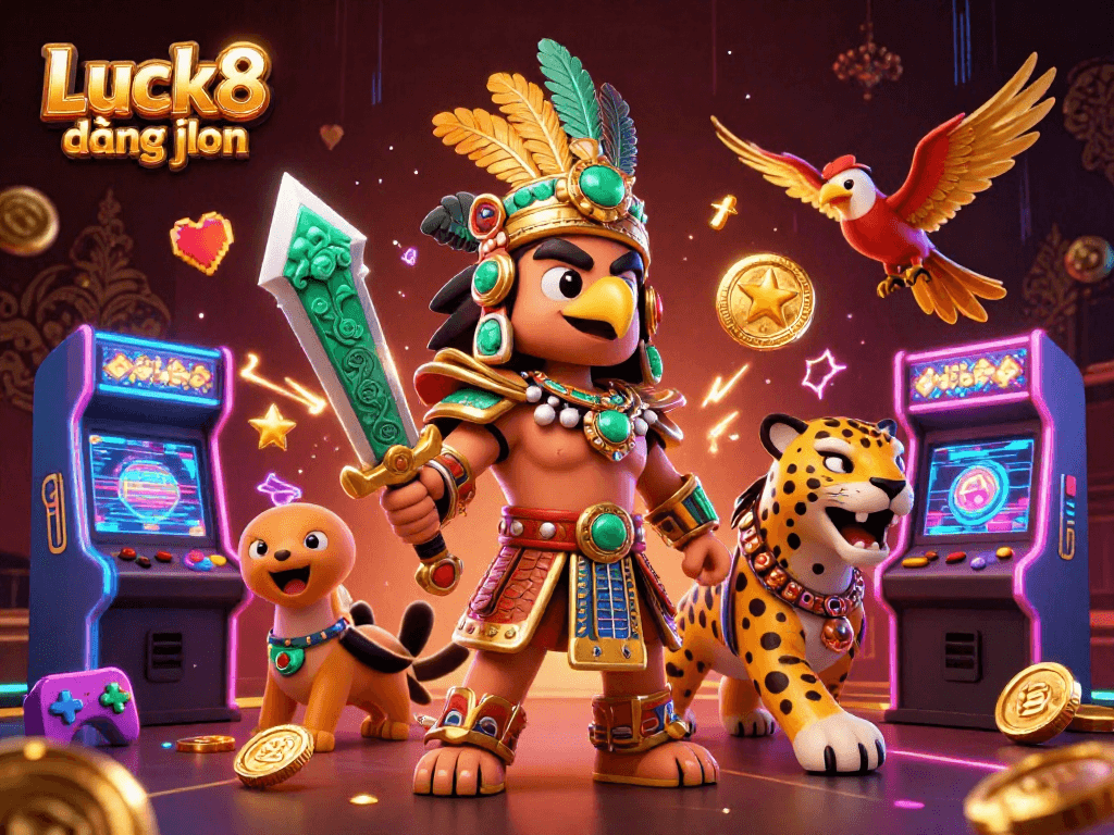 Engage in thrilling adventures with Luck8 đăng nhập, featuring vibrant 3D casino elements and dynamic characters.