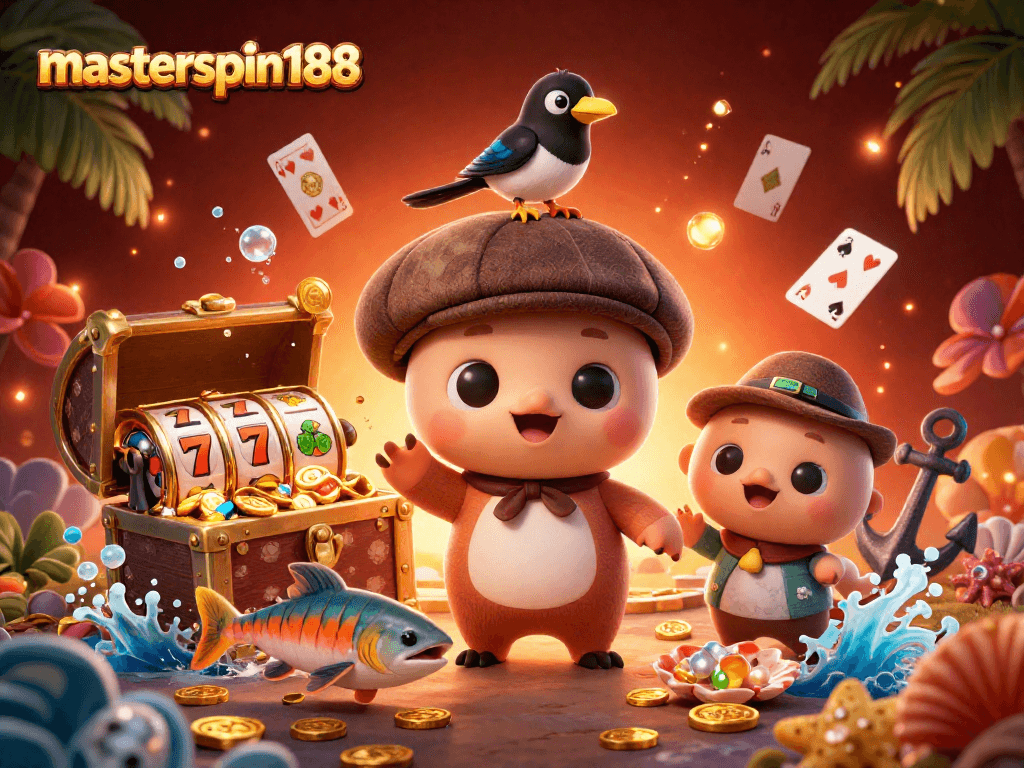 Engage with the vibrant masterspin188 casino scene featuring cartoon Nessie and slot elements.