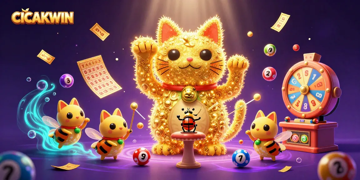 CICAKWIN presents a vibrant scene of golden fireflies forming a lucky cat amidst dynamic slot symbols.