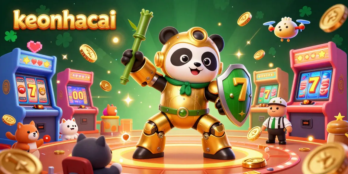 Engage with keonhacai's vibrant casino scene featuring a panda pilot in an action-packed illustration.