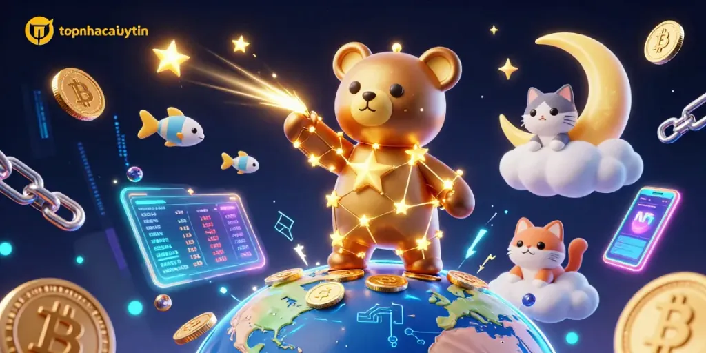 Engage with thrilling casino action at topnhacaiuytin featuring a constellation bear and crypto coins