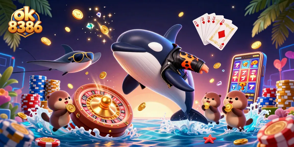 Spin the reels and win with ok 8386 as sea otters playfully hold golden coins.