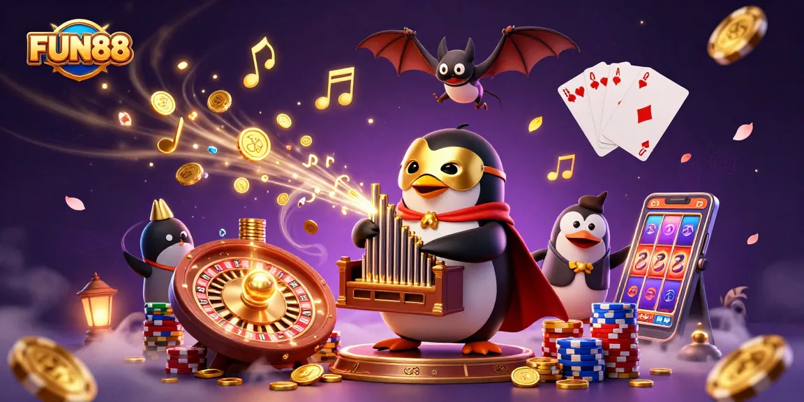 Engage with FUN88's vibrant 3D casino scene featuring animated characters and dazzling gaming elements.