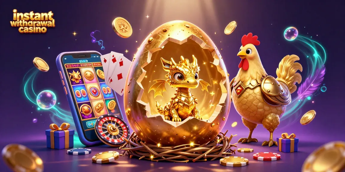 Experience the thrilling world of the instant withdrawal casino with a dazzling golden dragon and vibrant gaming elements.