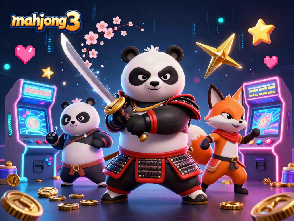 Engage with mahjong 3 in this vibrant 3D digital casino adventure illustration packed with action.