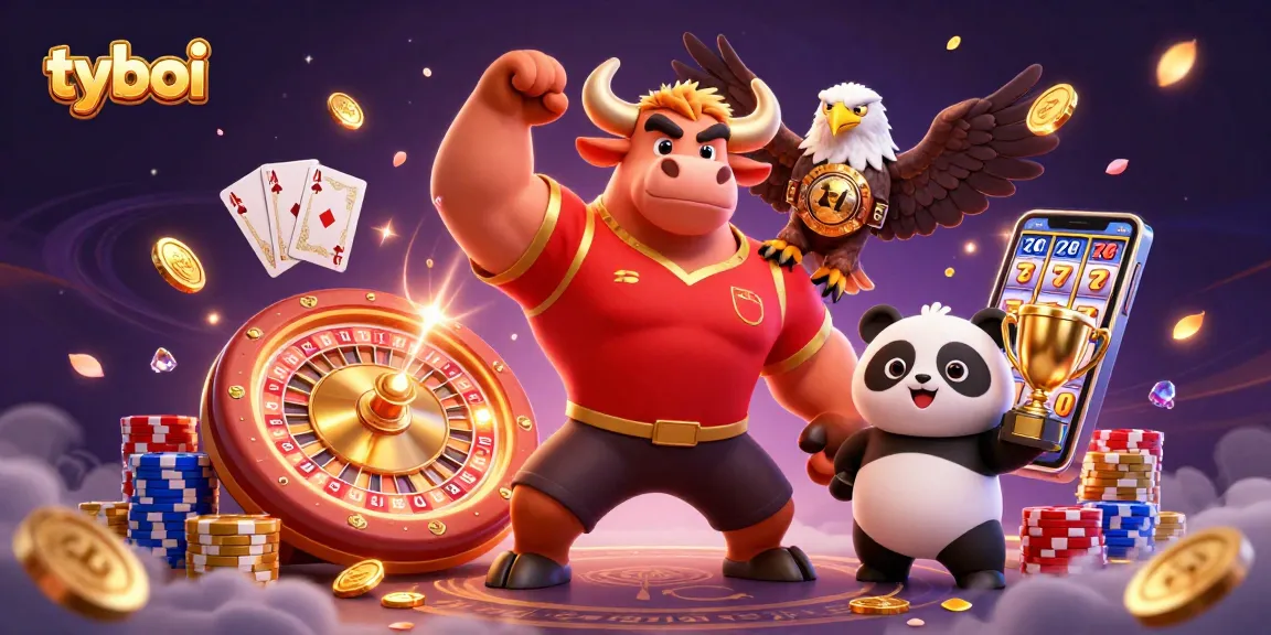 Experience excitement with tyboi as a victorious bull mascot leads in casino fun.