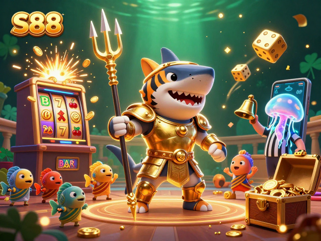 Experience thrilling slots with S88, featuring a shark in gladiator armor winning big!