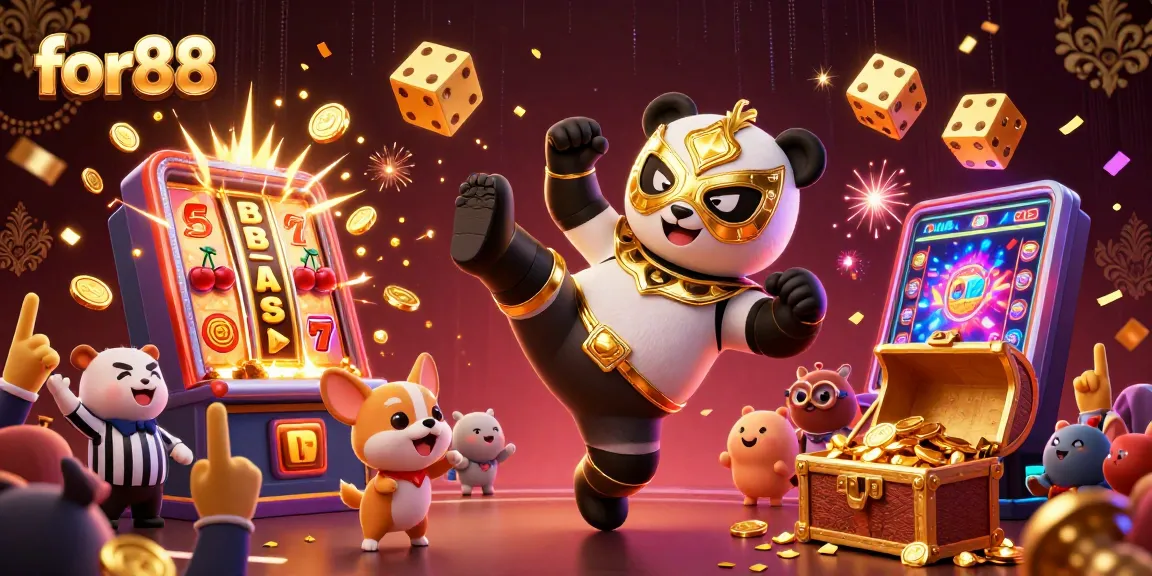 Experience the thrill of for88 with a vibrant 3D casino scene featuring dazzling games, characters, and jackpots.