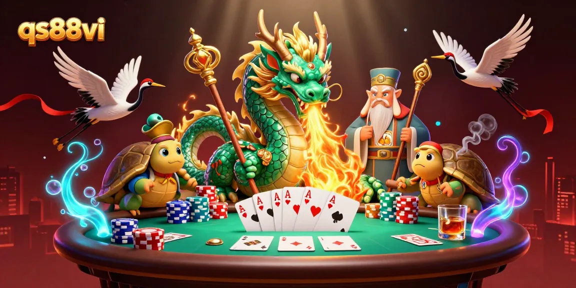 Experience thrilling gameplay with qs88vi, featuring a jade dragon, poker action, and festive cranes.
