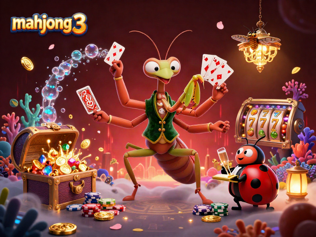 Experience mahjong 3 action in an immersive casino scene with vibrant characters and dazzling treasures.