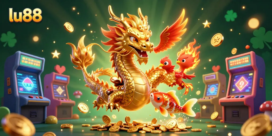 lu88 players engage in thrilling gaming adventures as they encounter a fierce dragon and lucky koi fish.