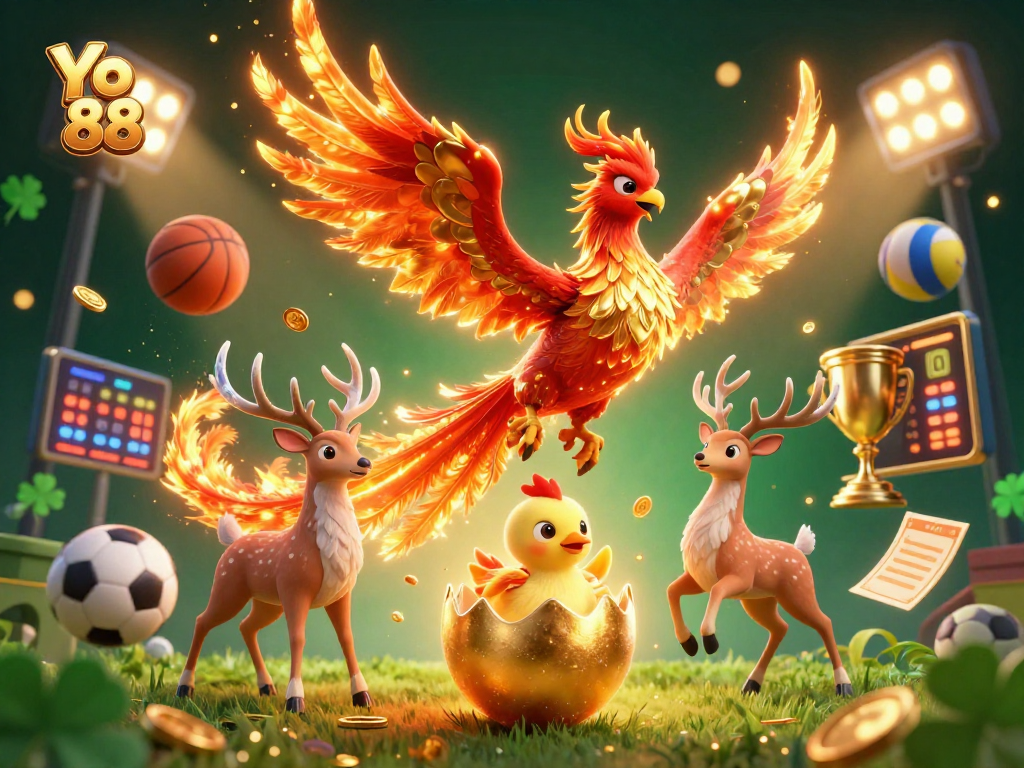 Engage with Yo 88 in this dynamic 3D digital casino scene brimming with excitement and luck.