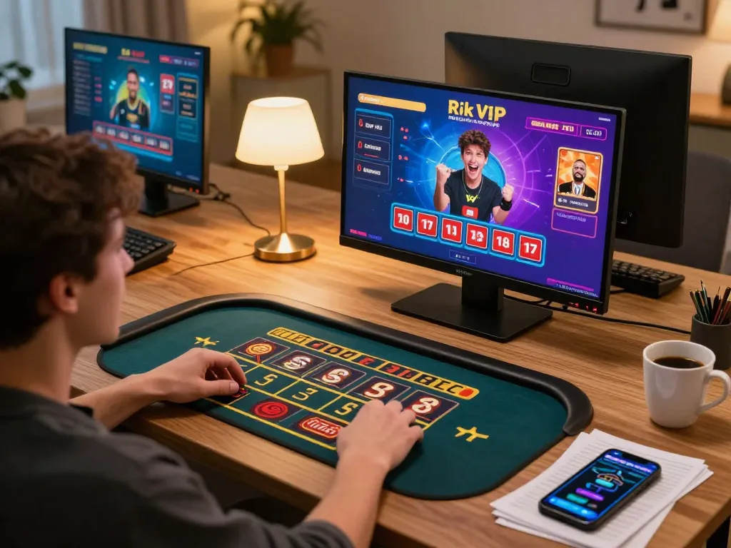 Engage in dynamic gameplay at rik vip online casino, showing excitement while placing bets.