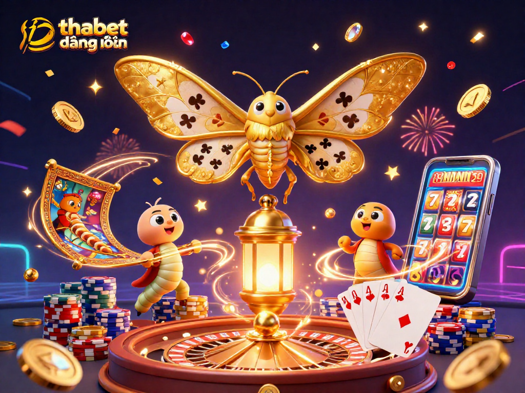 Experience thabet đăng nhập with vibrant casino scenes and captivating golden motifs in a whimsical design.