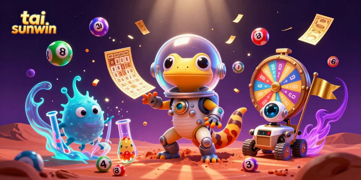 Experience the excitement of tai sunwin with a vibrant 3D scene featuring a Martian gecko discovering a golden casino.