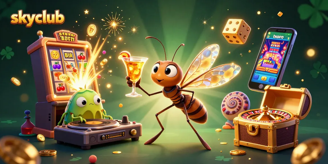 Experience the excitement at skyclub with a vibrant casino scene featuring unique characters and dynamic game elements.