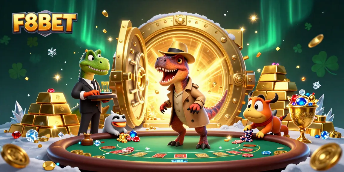 Experience thrilling moments with F8BET's cartoon characters in an adventure-filled casino scene.