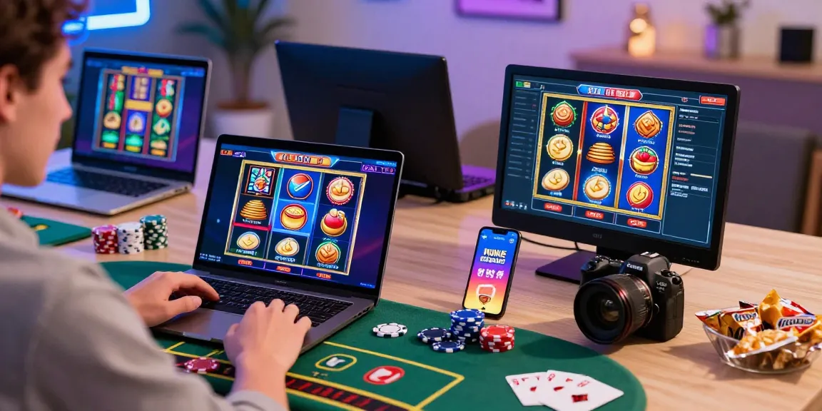 Giocatore che si diverte con i giochi dei siti non AAMS in un accogliente setup di gioco digitale con caratteristiche di dealer dal vivo e vivaci display di slot.