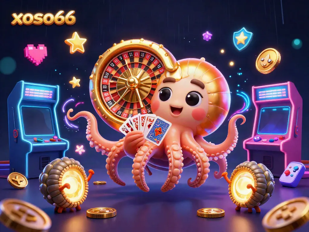 Experience exciting gameplay at xoso66 with colorful arcade characters surrounded by dynamic casino elements.