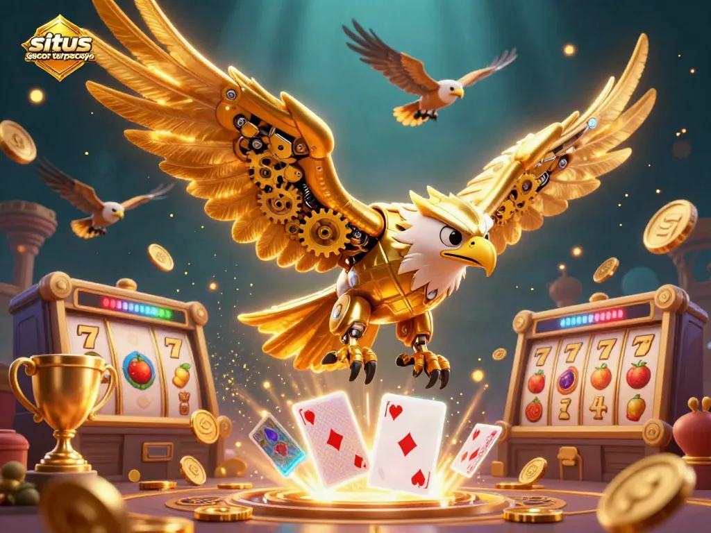 Experience thrilling gameplay with situs slot gacor terpercaya, featuring a lively golden eagle amidst vibrant slot reels.