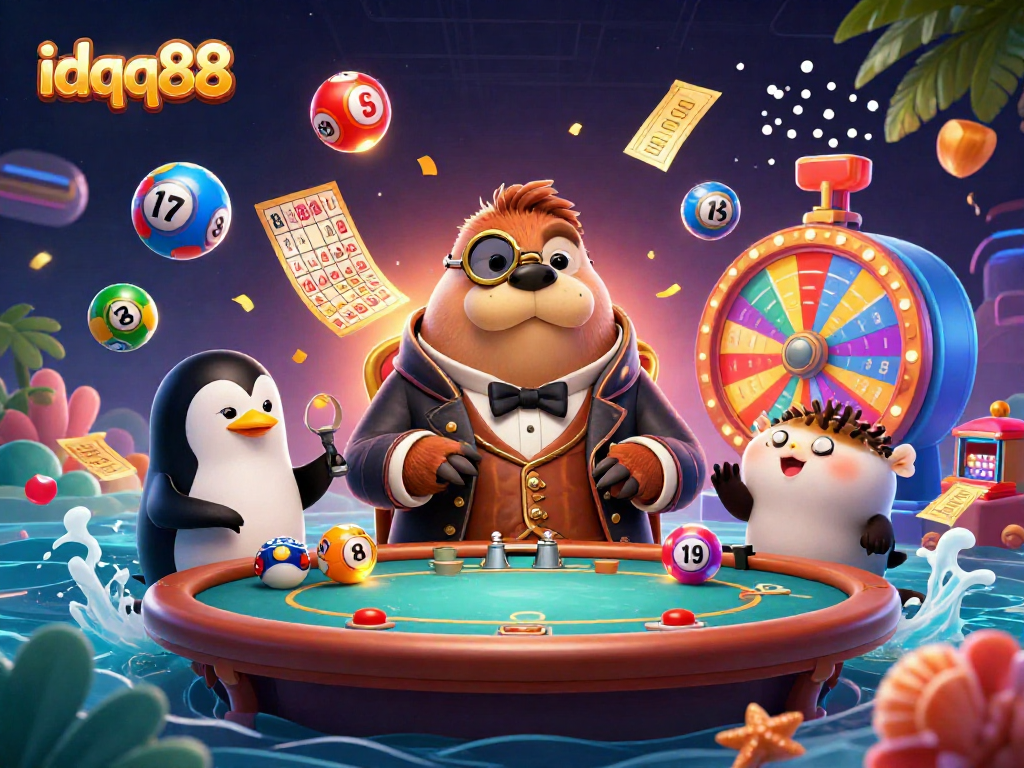 Play exciting games with idqq88 at the underwater poker table surrounded by vibrant casino elements.