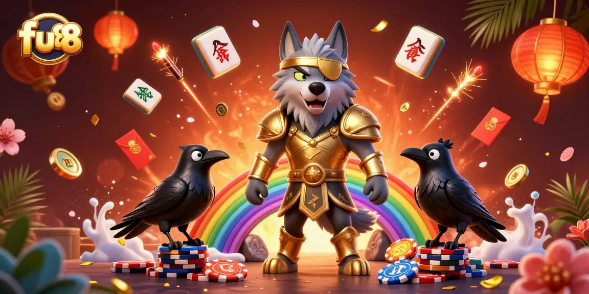 Engage in thrilling casino games at fu88, featuring Odin and ravens surrounded by vibrant gaming elements.