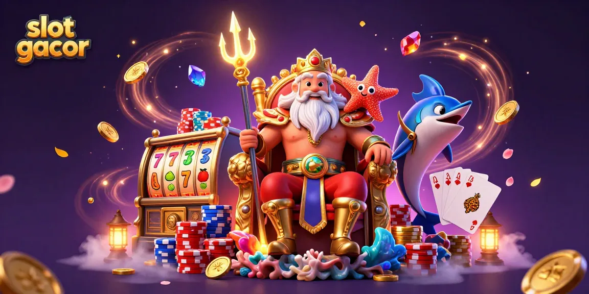 Experience thrilling slot gacor action with Neptune and treasures in this vibrant 3D illustration.