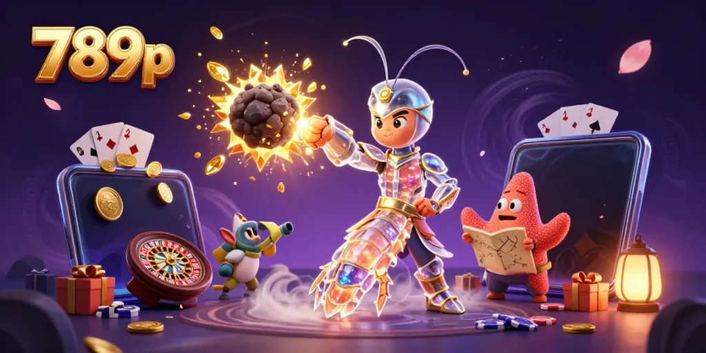 Engaging 3D illustration showcasing 789p's exciting slot experience with dynamic characters and casino elements.