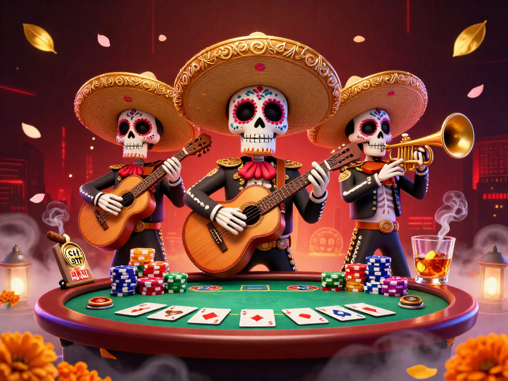 Engage with SH BET in a vibrant casino scene featuring a mariachi band and dynamic poker action.