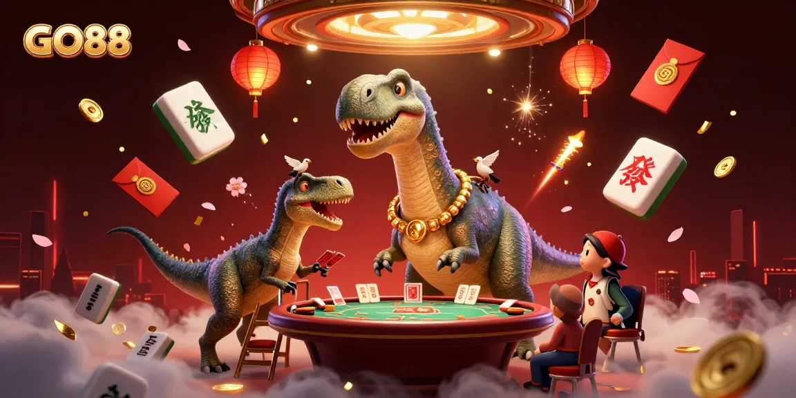 Experience the vibrant GO88 casino with a brontosaurus dealer and dynamic game elements.