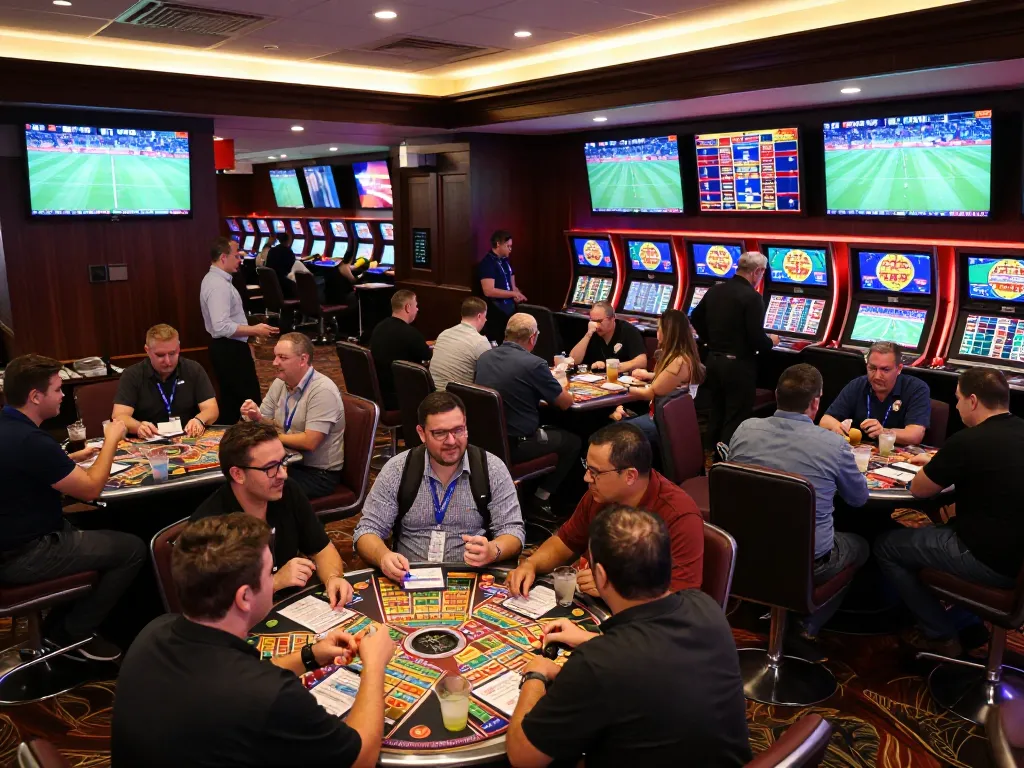 789 sports betting excitement with people engaging in live match wagering in a vibrant casino atmosphere