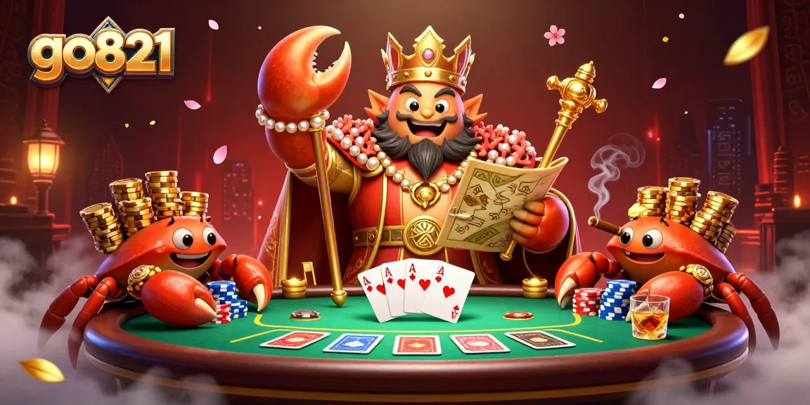 Experience poker excitement with go821 as the golden crab emperor leads a vibrant casino scene.