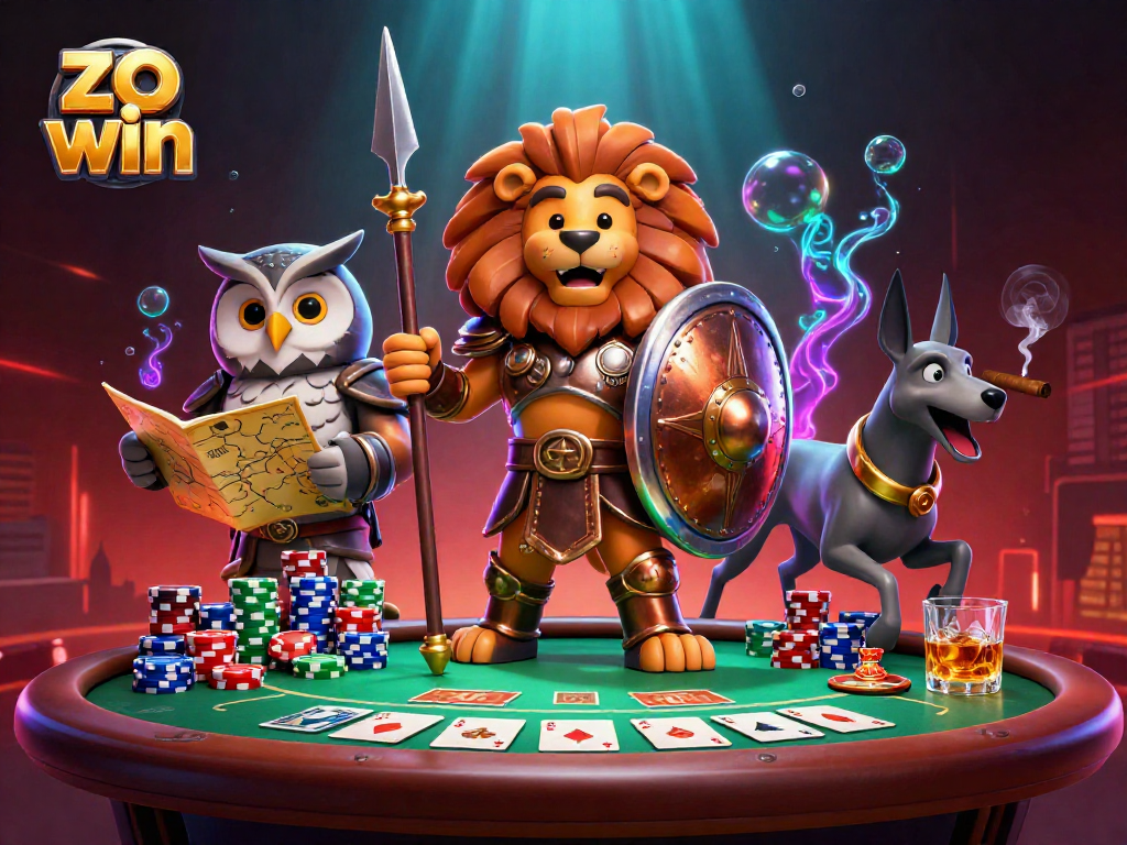 Engage in exciting poker action at zo win with a roaring Spartan lion and tactical owl!