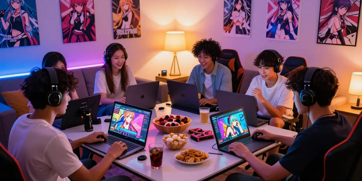Exciting gaming scene with diverse players enjoying free hentai games on various devices.