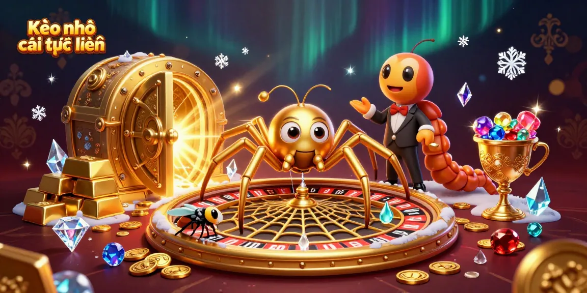 Experience the thrill of Kèo nhà cái trực tuyến with our animated golden spider and croupier in a vivid casino setting.