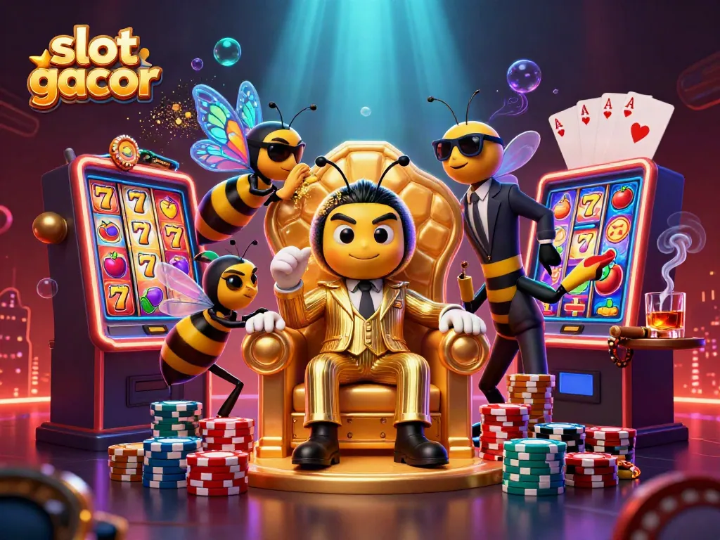 Experience a thrilling slot gacor scene featuring 3D characters amidst dynamic casino elements.