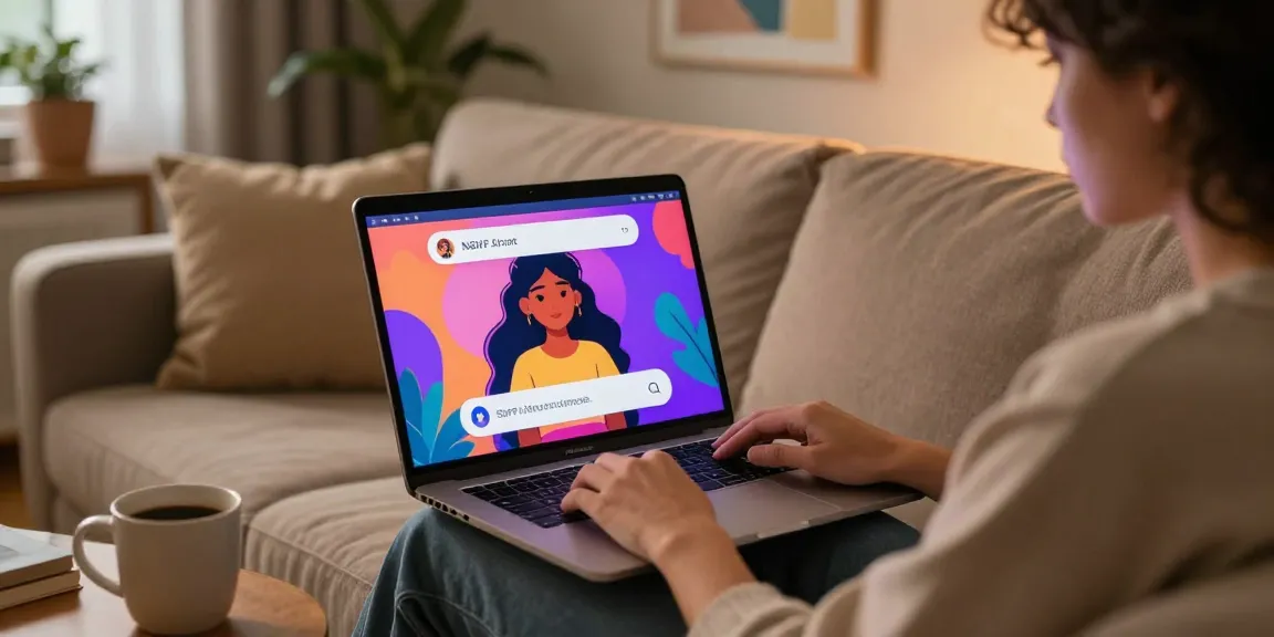 Engaging in nsfw ai chat on a laptop with colorful visuals in a cozy setting.