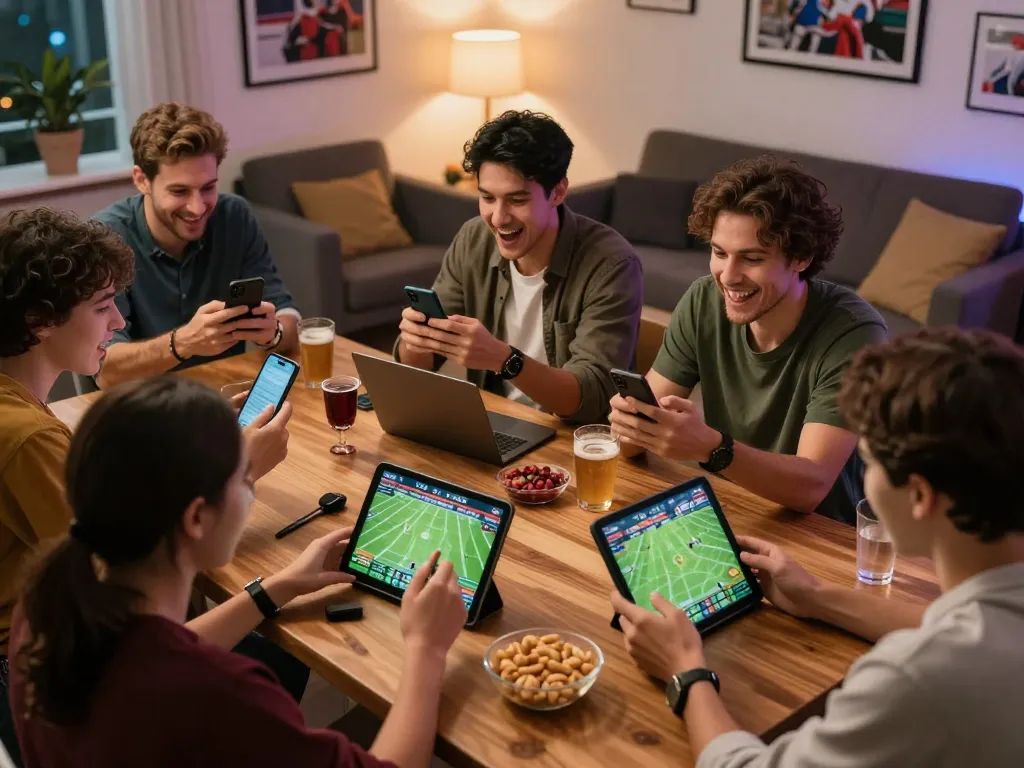 Engaged players enjoying sun win online sports betting during a live event.