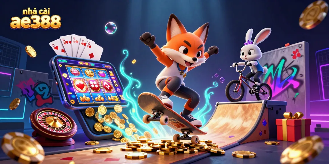 Engage with nhà cái ae388's vibrant casino world, featuring dynamic characters and gambling elements.
