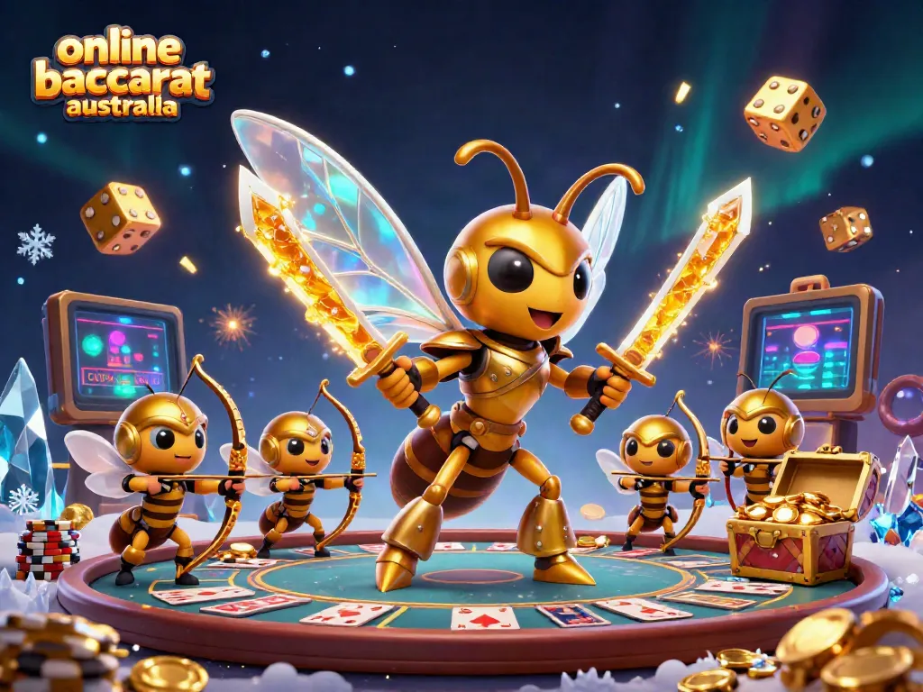 Experience the thrill of online baccarat Australia with an imaginative 3D illustration featuring dynamic characters and elements.