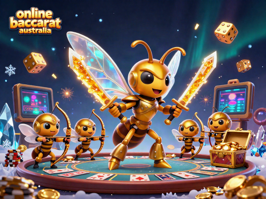 Experience the thrill of online baccarat Australia with an imaginative 3D illustration featuring dynamic characters and elements.