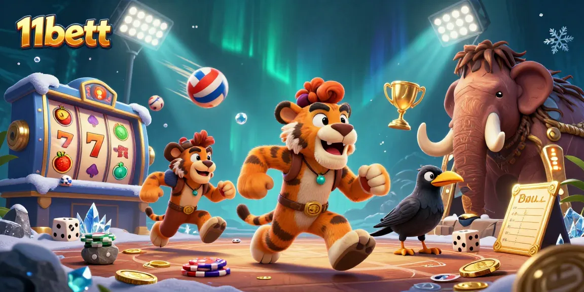 Experience the thrill of 11bett with this lively casino scene featuring animated characters and exciting game elements.