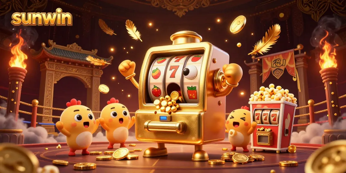 Experience thrilling wins at sunwin with a lively golden slot machine celebrating its jackpot.