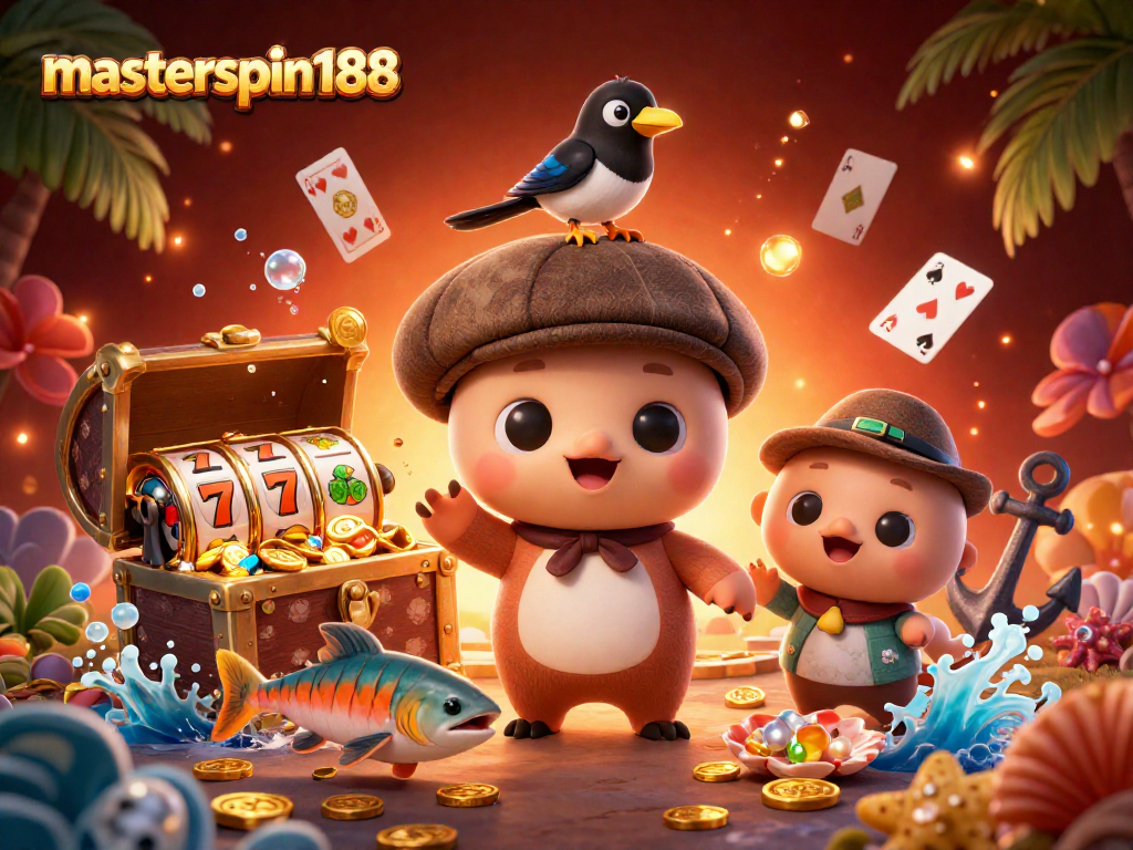Engage with the vibrant masterspin188 casino scene featuring cartoon Nessie and slot elements.