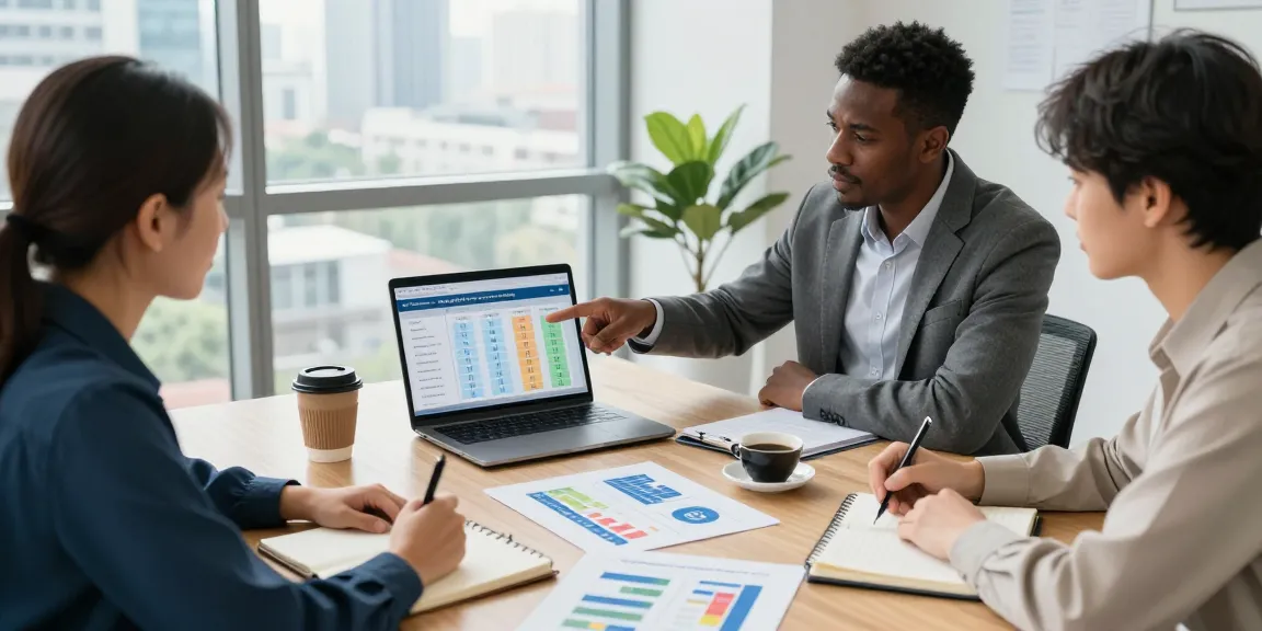 Team discussing affordable business energy deals 2026 in a bright, modern office setting with charts and laptops.