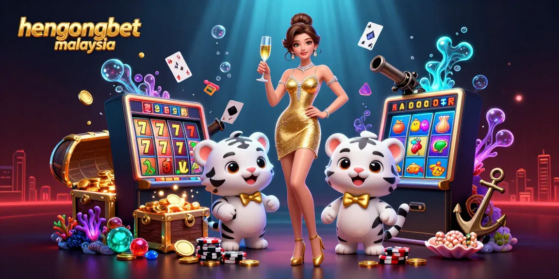 Experience the thrill of gambling at hengongbet malaysia with a glamorous scene featuring a woman and a lucky tiger.