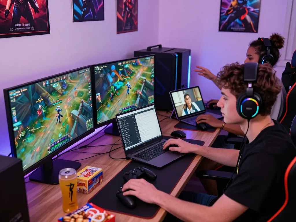 Exciting multiplayer gaming setup with players engaged in MM88 online gaming, showcasing vibrant graphics and strategic discussions.