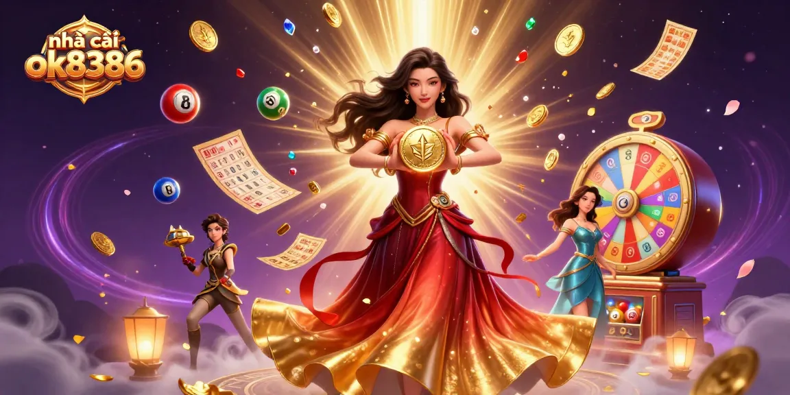 Engage with the vibrant world of nhà cái ok8386 through exciting lottery and casino elements, featuring a stunning illustration.